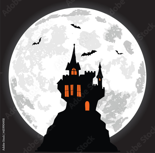 Black Halloweens background  with castle on the full moon
