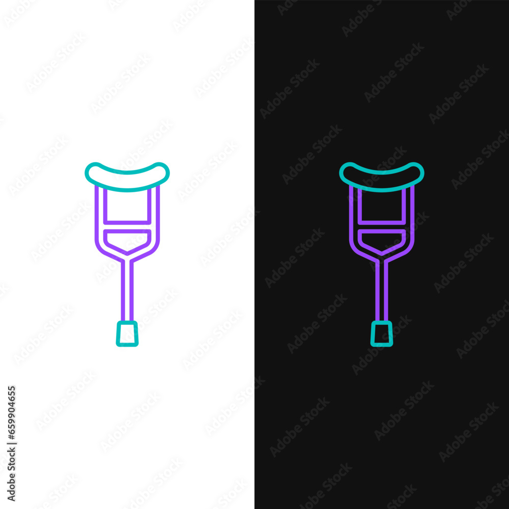 Line Crutch or crutches icon isolated on white and black background. Equipment for rehabilitation of people with diseases of musculoskeletal system. Colorful outline concept. Vector Line Crutch or crutches icon isolated on white and black background. Equipment for rehabilitation of people with diseases of musculoskeletal system. Colorful outline concept. Vector