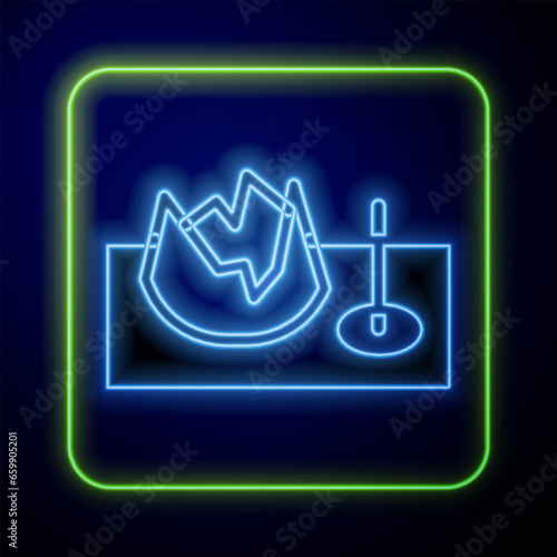 Glowing neon Bicycle on street ramp icon isolated on blue background. Skate park. Extreme sport. Sport equipment. Vector