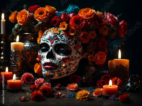 all dead day calavera catrina card with flowers