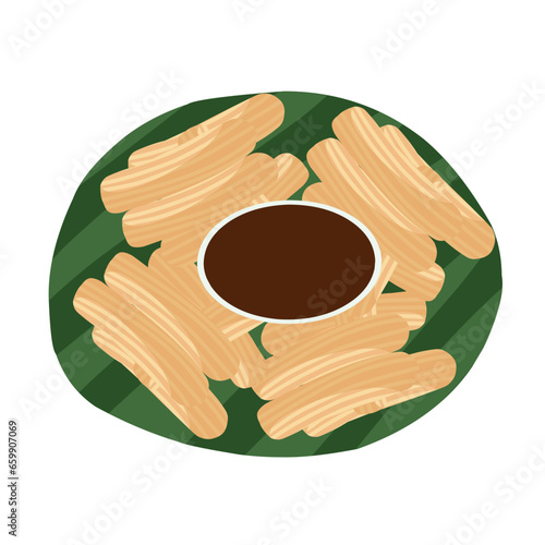 Churros with chocolate sauce on plate