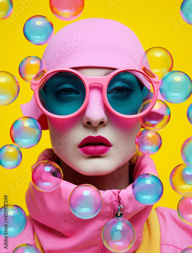 Pink bubbles balloon glasses hipster trendy