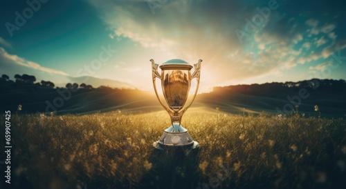 The winner s cup stands in the grass