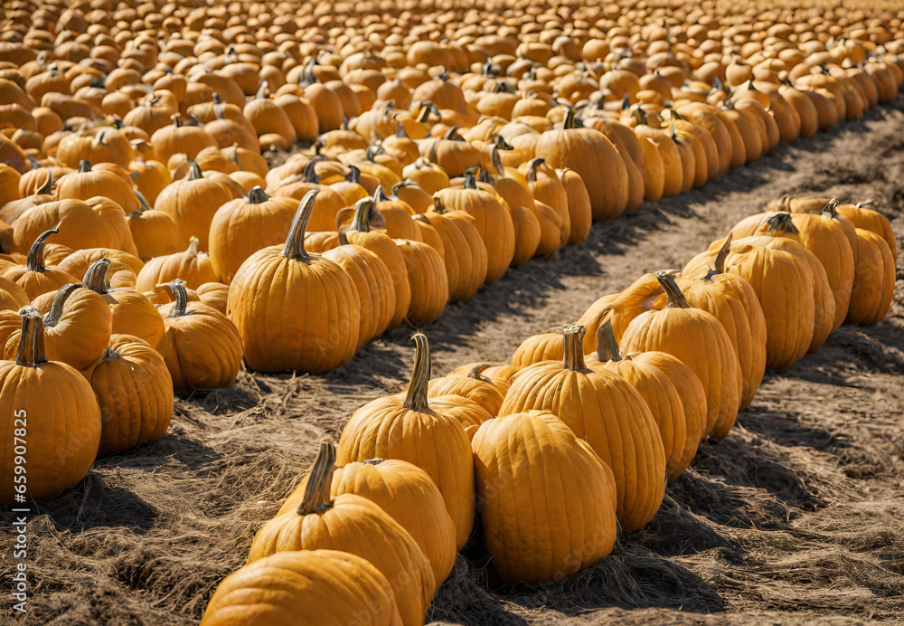pumpkin patch in a field, pumpkins in a field