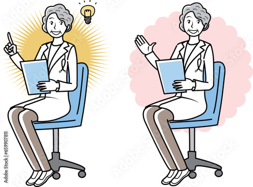 診察する女性医師のイラストセット