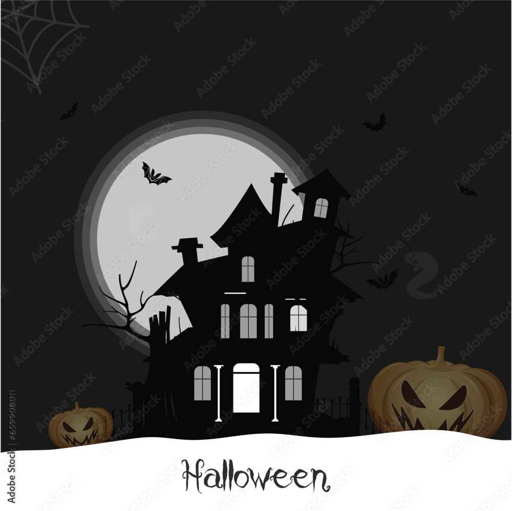 Scary halloween background with pumpkins and moon.
