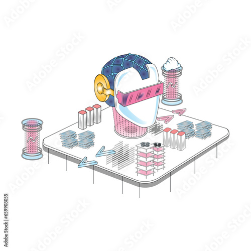 Vector illustration Artificial intelligence technology isometric concept al machine learning CNAP Cloud Native security
 photo