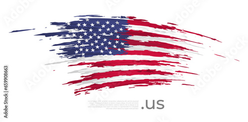 USA flag. Brush strokes. Brush painted us flag on a white background. United States national poster vector design, template. Place for text. State patriotic banner of america, cover. Copy space