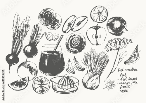 Hand drawn summer smoothie recipe illustration