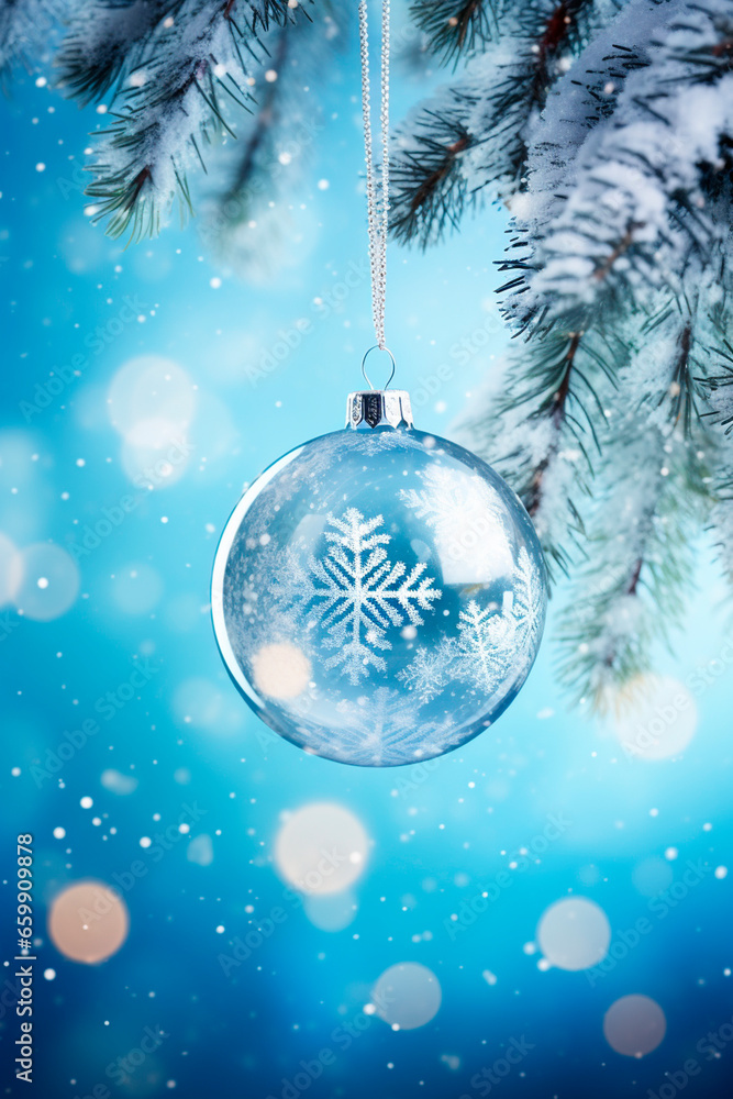 Christmas ball on a blue background. Generative AI. Christmas ball on a blue background. Generative AI.