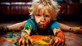 The child got dirty with paints. Generative AI.
