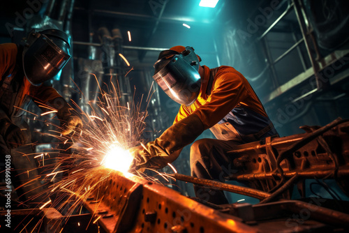 Metal metallurgy factory steel welder heat iron furnace foundry heavy liquid people industrial photo