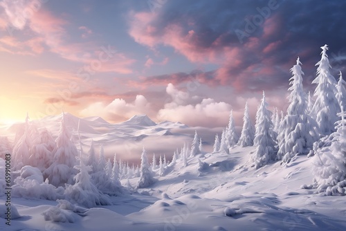 Snowy Peaks and Silent Woods: Capturing Winter's Beauty with a Mountain View © George Designpro