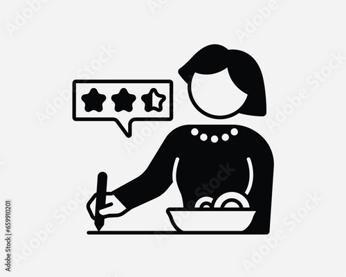 Food Review Icon Critique Reviewer Judge Test Star Quality Rank Ranking Feedback Tester Taste Black White Outline Line Shape Sign Symbol EPS Vector