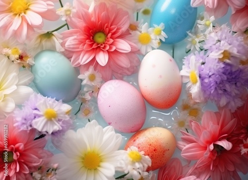 A lively background adorned with colorful Easter eggs