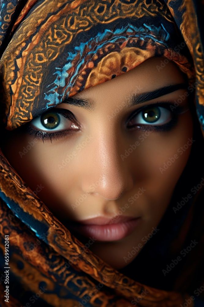 Muslim woman beautiful eyes. Generative AI.