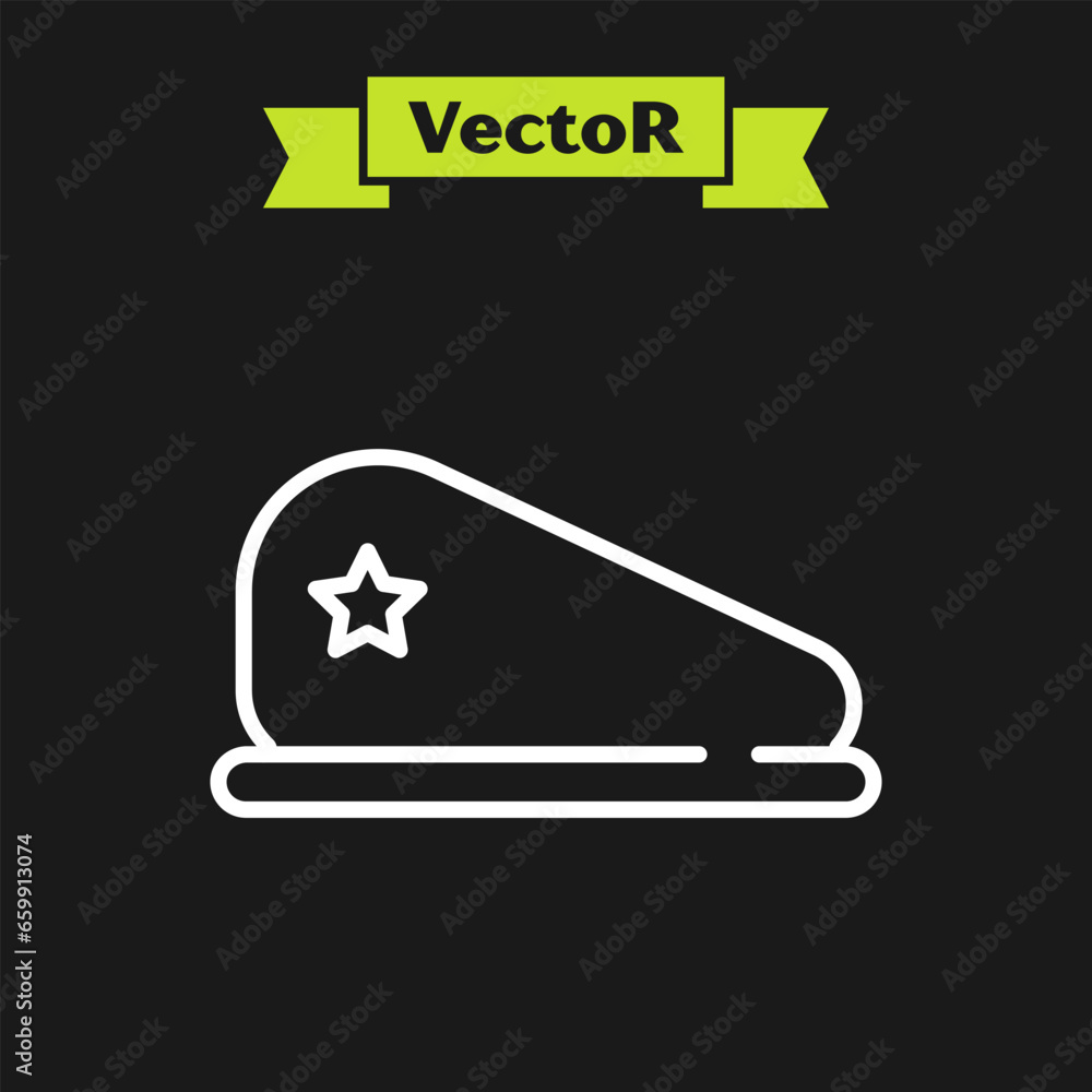 White line Military beret icon isolated on black background. Soldiers cap. Army hat. War baret. Vector White line Military beret icon isolated on black background. Soldiers cap. Army hat. War baret. Vector