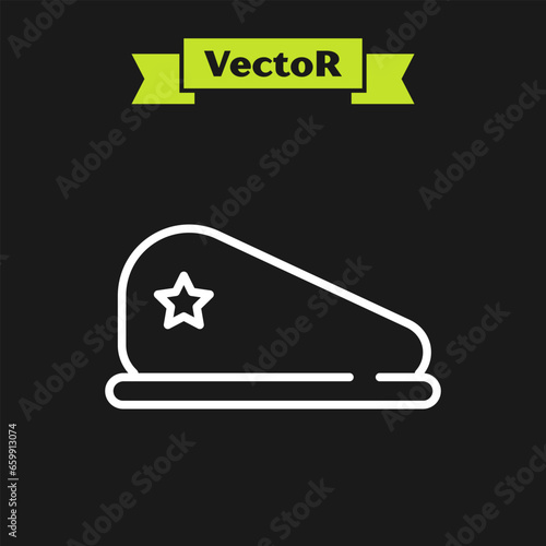 White line Military beret icon isolated on black background. Soldiers cap. Army hat. War baret. Vector
