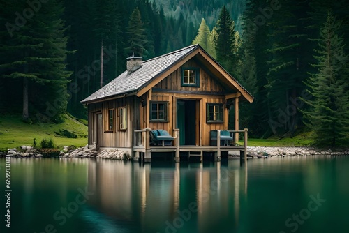 cabin on the lake.