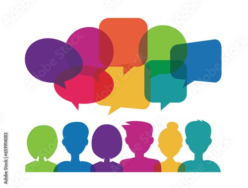 Colorful speech bubble icon and people, communication concept