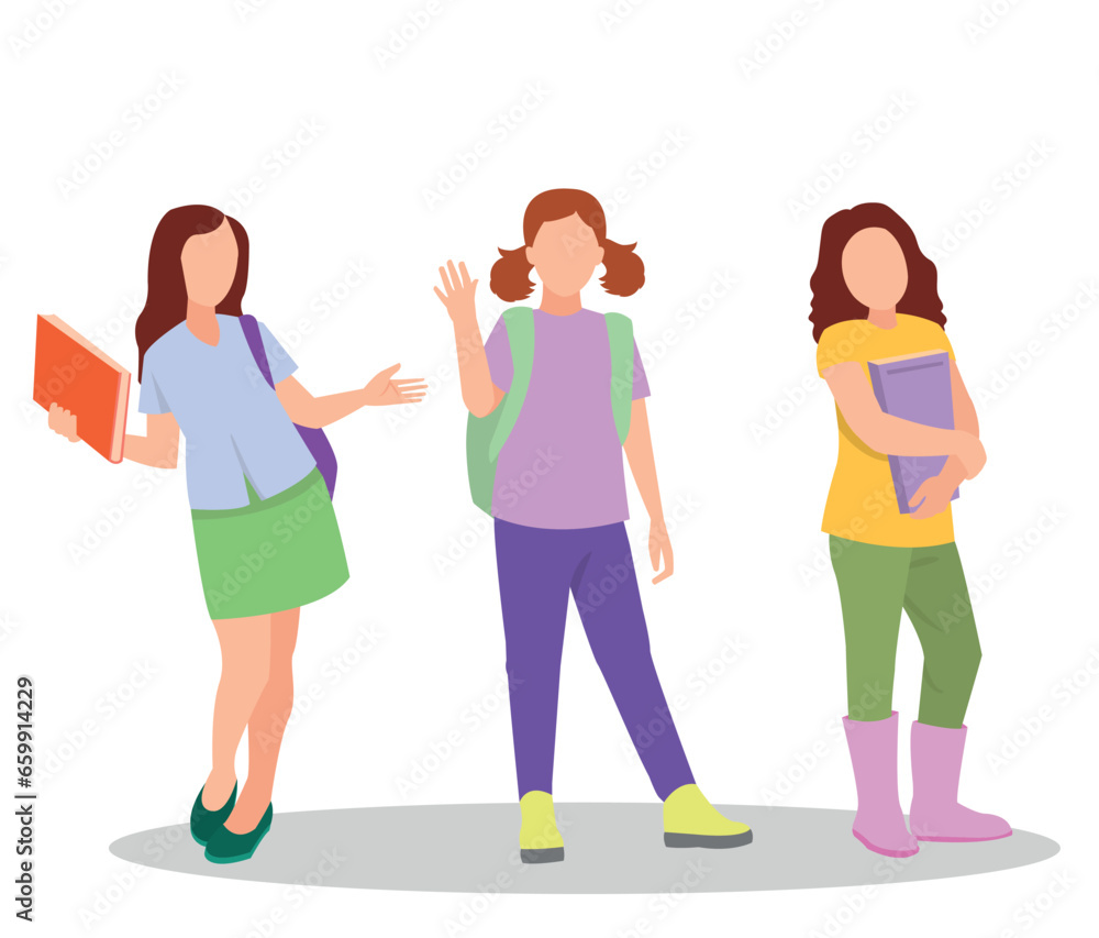 vector illustration of students in different postures vector illustration of students in different postures