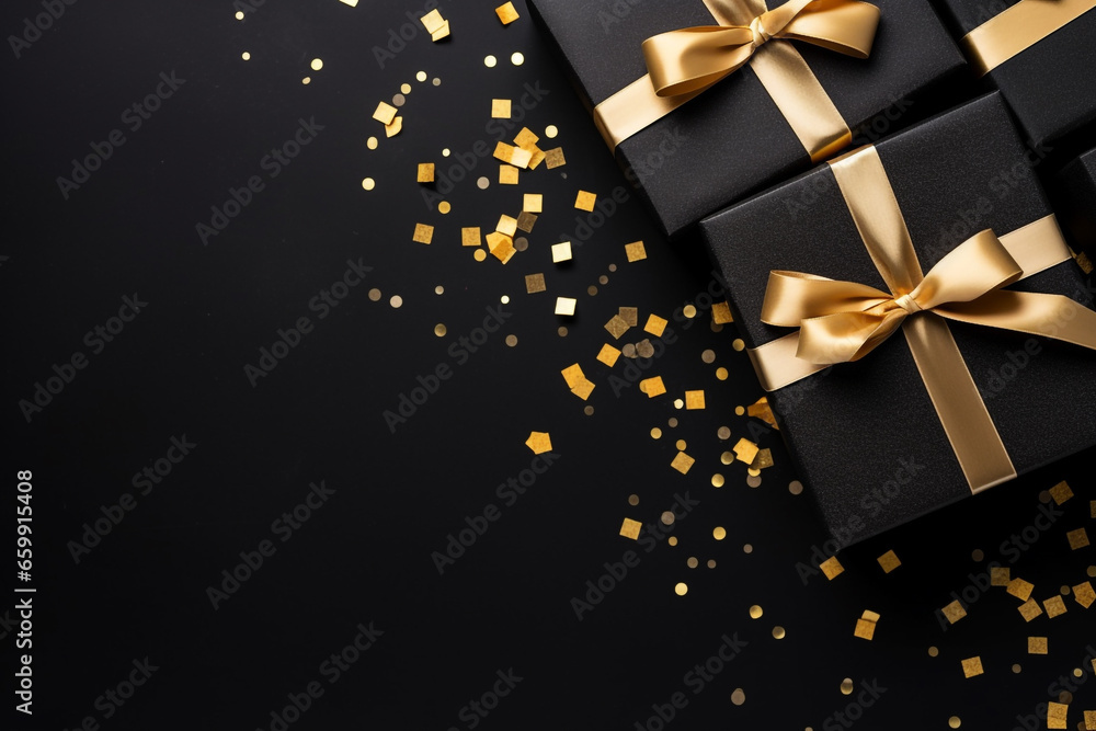 Black Friday black gifts boxes. New Year and Christmas background Black Friday black gifts boxes. New Year and Christmas background