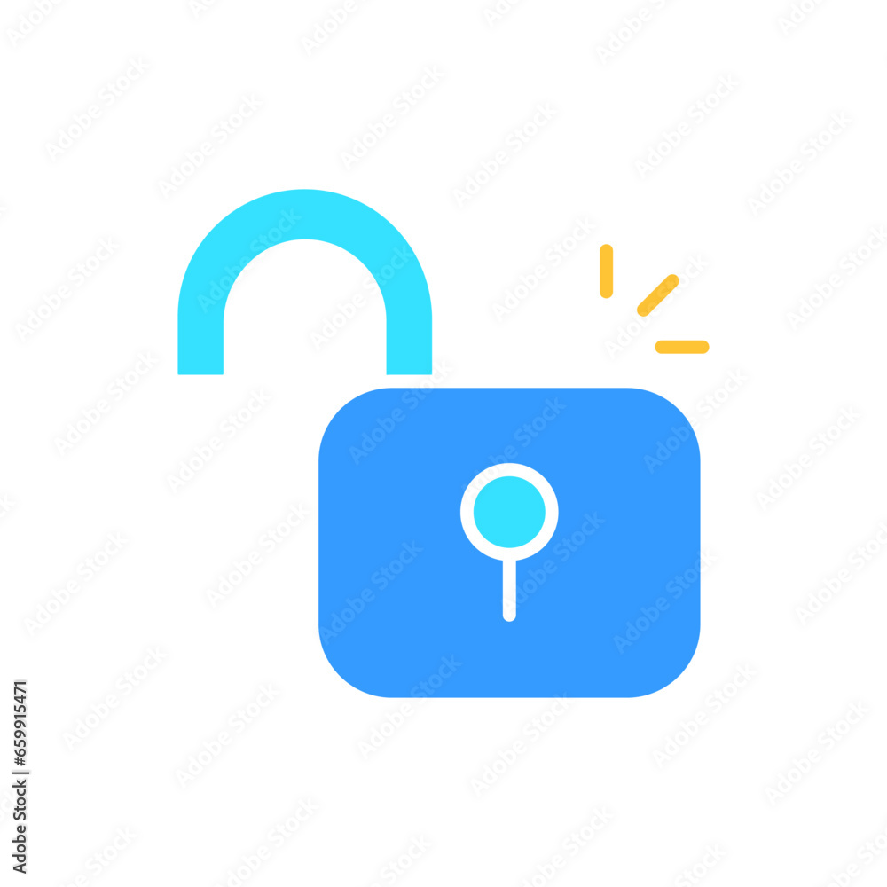Open lock line icon. Security, protection, key, door, password, secret, safe, hacking. Vector color icon on a white background for business and advertising. Open lock line icon. Security, protection, key, door, password, secret, safe, hacking. Vector color icon on a white background for business and advertising.
