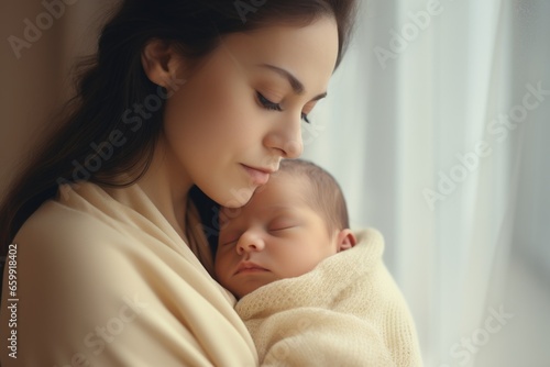 A mother cradling her newborn in her arms