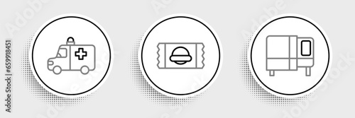 Set line Bed, Ambulance and emergency car and Sports nutrition icon. Vector