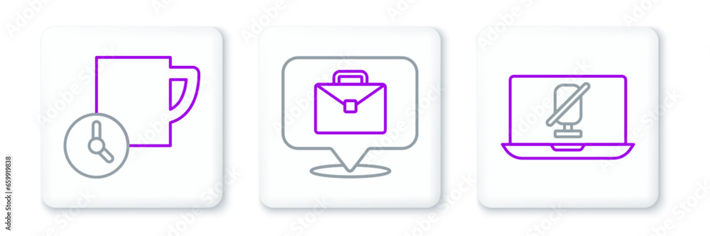 Set line Mute microphone on laptop, Time management and Online working icon. Vector Set line Mute microphone on laptop, Time management and Online working icon. Vector