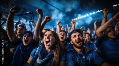 Fans wearing blue jerseys watched and cheered the game live from the stands.