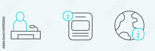 Set line World news, Television report and Information icon. Vector