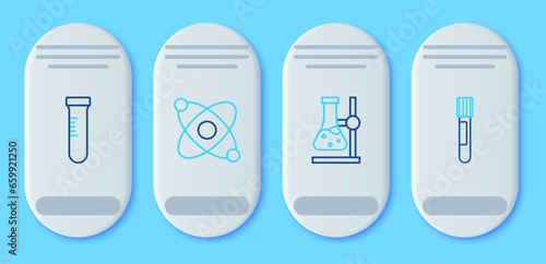 Set line Atom, Test tube flask on stand, and icon. Vector