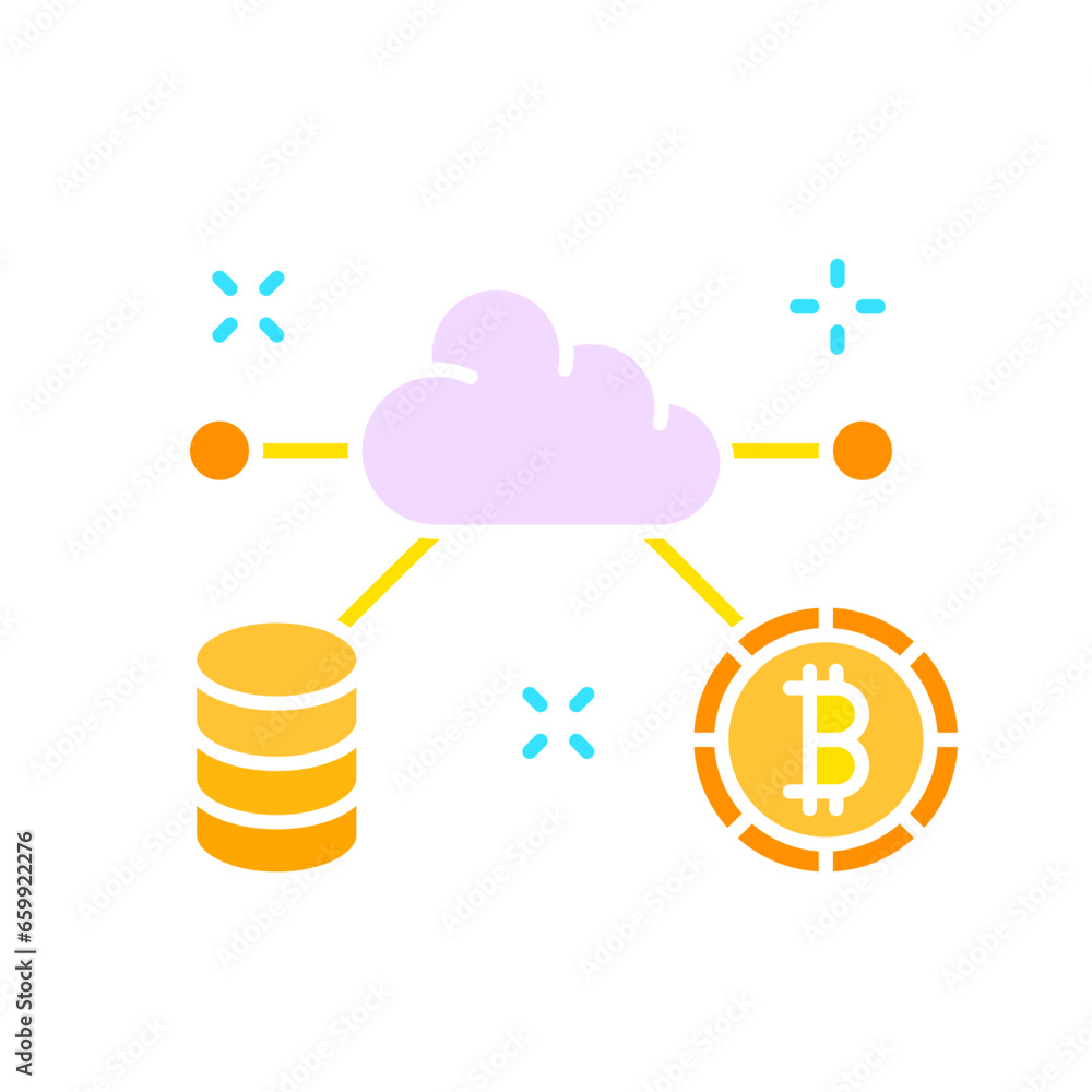 Cloud saving with bitcoin line icon. Online, computer, program, service, Internet, network, site, communication. Vector color icon on a white background for business and advertising.