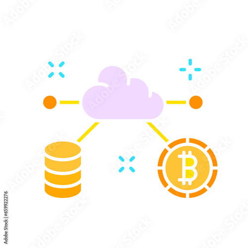 Cloud saving with bitcoin line icon. Online, computer, program, service, Internet, network, site, communication. Vector color icon on a white background for business and advertising. © Кирилл Макаров