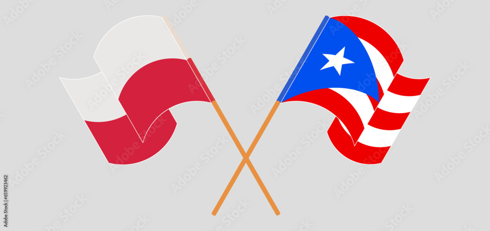 Crossed and waving flags of Poland and Puerto Rico Crossed and waving flags of Poland and Puerto Rico