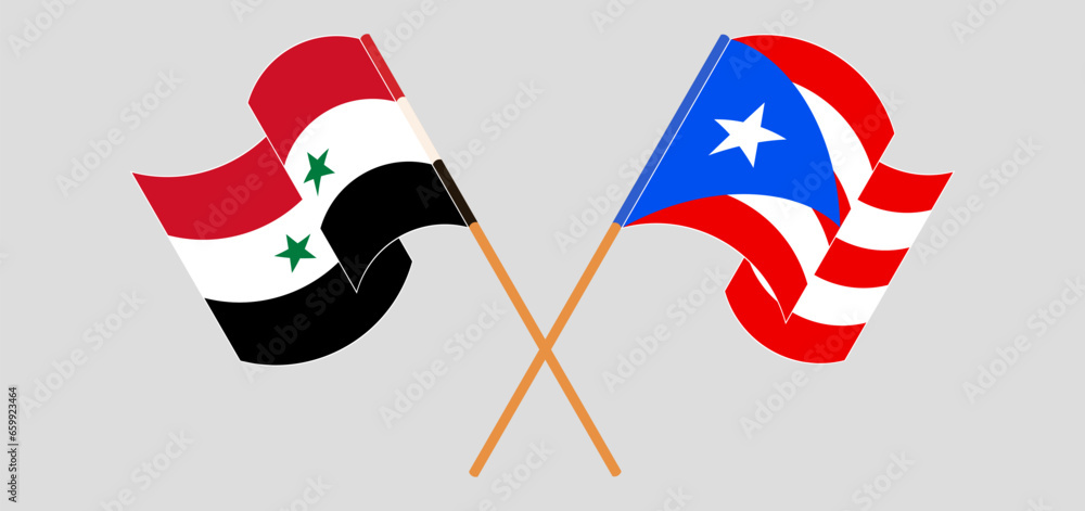 Crossed and waving flags of Syria and Puerto Rico Crossed and waving flags of Syria and Puerto Rico
