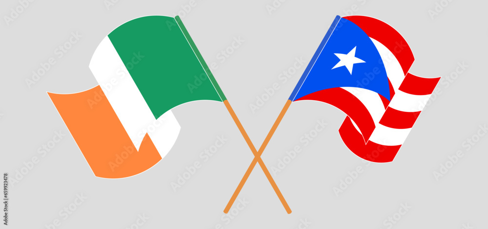 Crossed and waving flags of Ireland and Puerto Rico Crossed and waving flags of Ireland and Puerto Rico