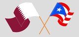 Crossed and waving flags of Qatar and Puerto Rico
