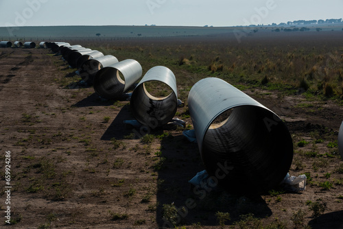 Gas pipeline construction, La Pampa province , Patagonia, Argentina.