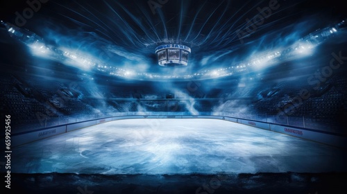 Ice arena, nobody. Dramatic lighting