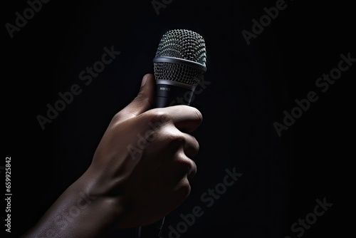 Capturing Best. Close Up of Karaoke Microphone. Stage Spotlight. Mic in limelight. Elevating Entertainment. Professional on Stage