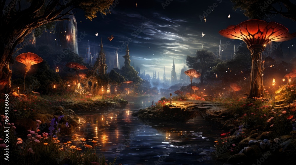 Beautiful fairy world landscape. fantasy background for journals, prints, background and backdrops.