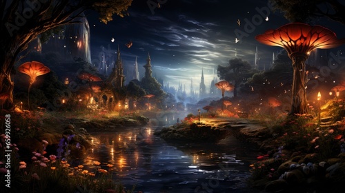 Beautiful fairy world landscape. fantasy background for journals, prints, background and backdrops.