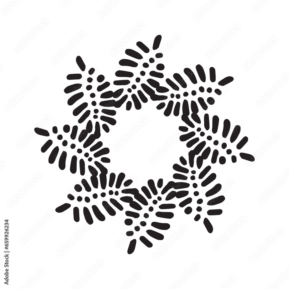 Scandi wreath in quirky vector style isolated on white background. Decorative frames for playful antique graphics. Monochrome ornate quirky illustration. Scandi wreath in quirky vector style isolated on white background. Decorative frames for playful antique graphics. Monochrome ornate quirky illustration.