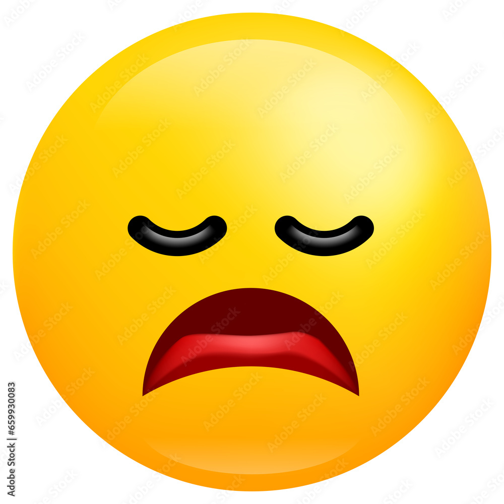 Emoji smile icon symbol. Tired face yellow cartoon character. Emoji smile icon symbol. Tired face yellow cartoon character.