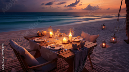 Luxury dinner table beach view
