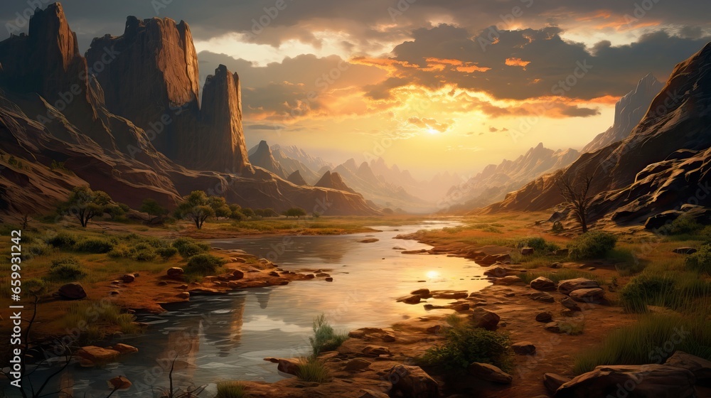 Mountain Landscape at Sunset made with Generative AI Technology