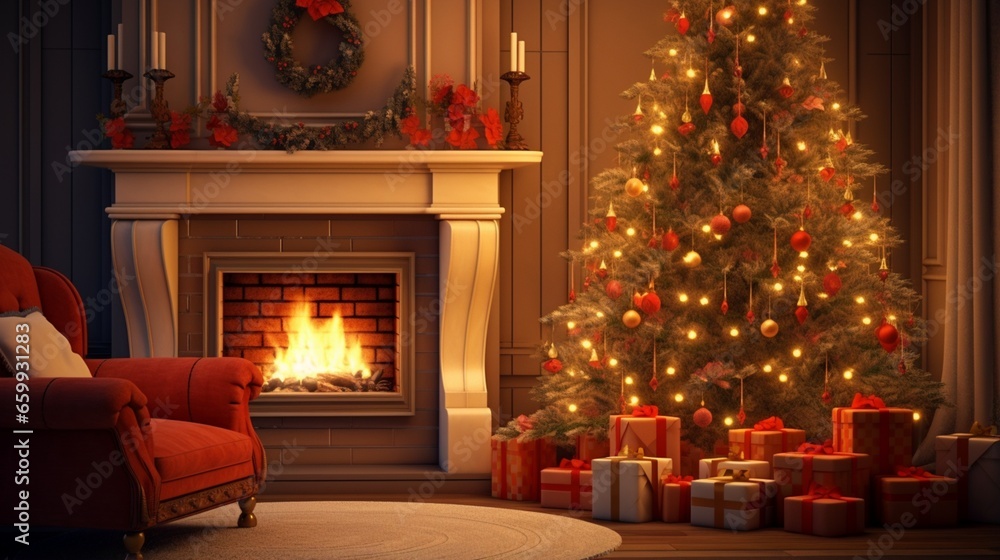 christmas tree with fireplace christmas tree with fireplace