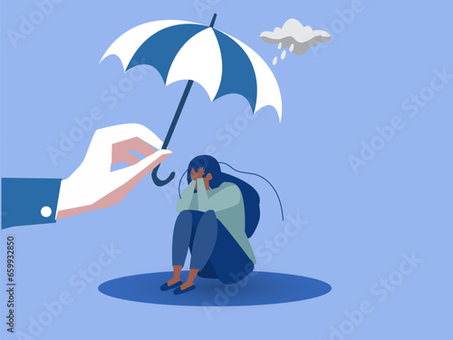 Supporting depressed crying woman under stress and psychological support. Psychotherapy and mental issues. support and aid for people under stress and depression over online services.